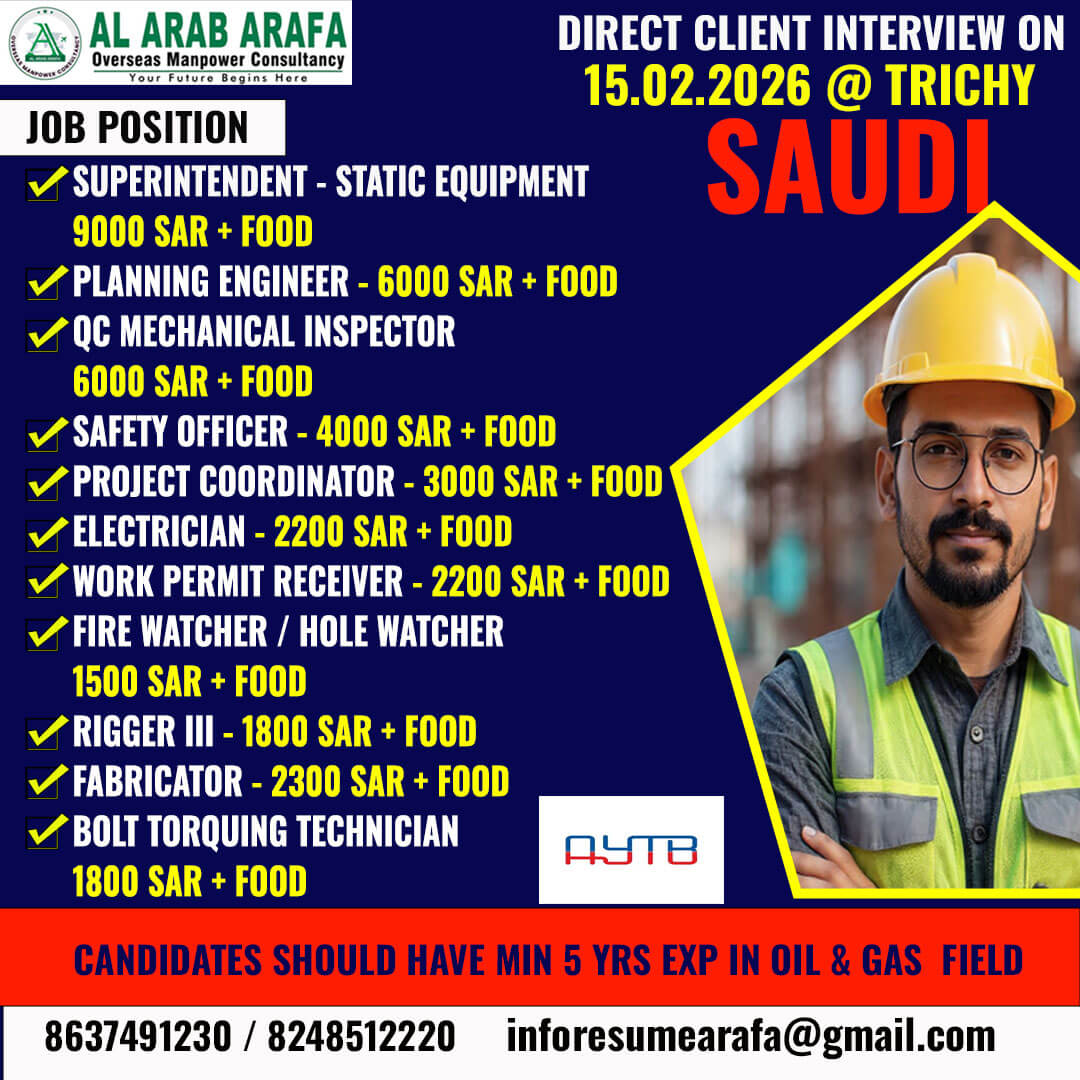 DIRECT CLIENT INTERVIEW ON 15.02.2026 @ TRICHY