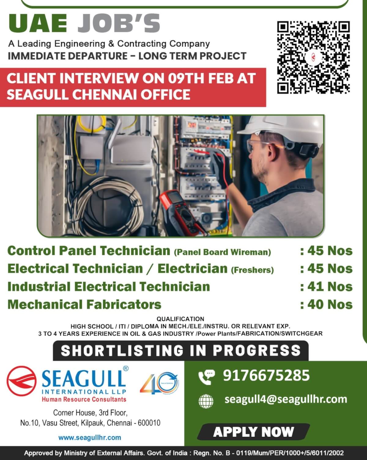 VERY URGENT REQUIREMENTS FOR ELECTRICAL & CONTRACTING COMPANY AT UAE