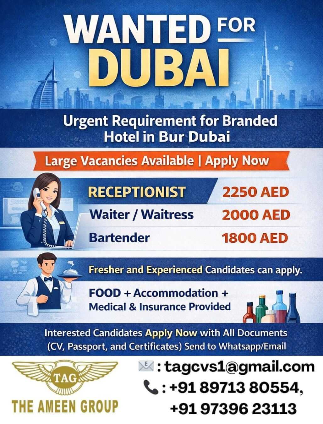 Urgently Required – Hotel Staff – Dubai (UAE)