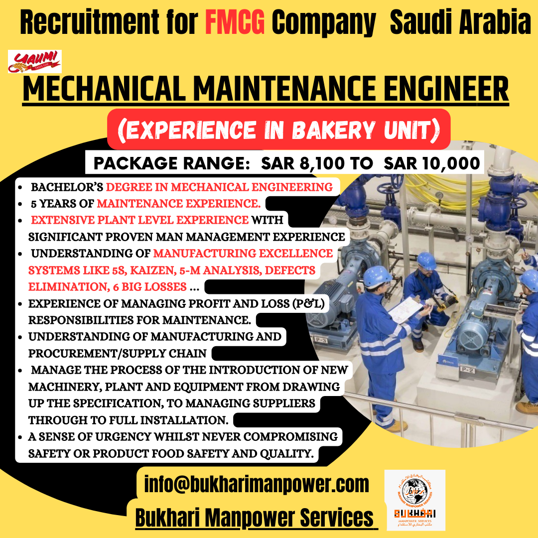 Recruitment for FMCG Company Saudi Arabia