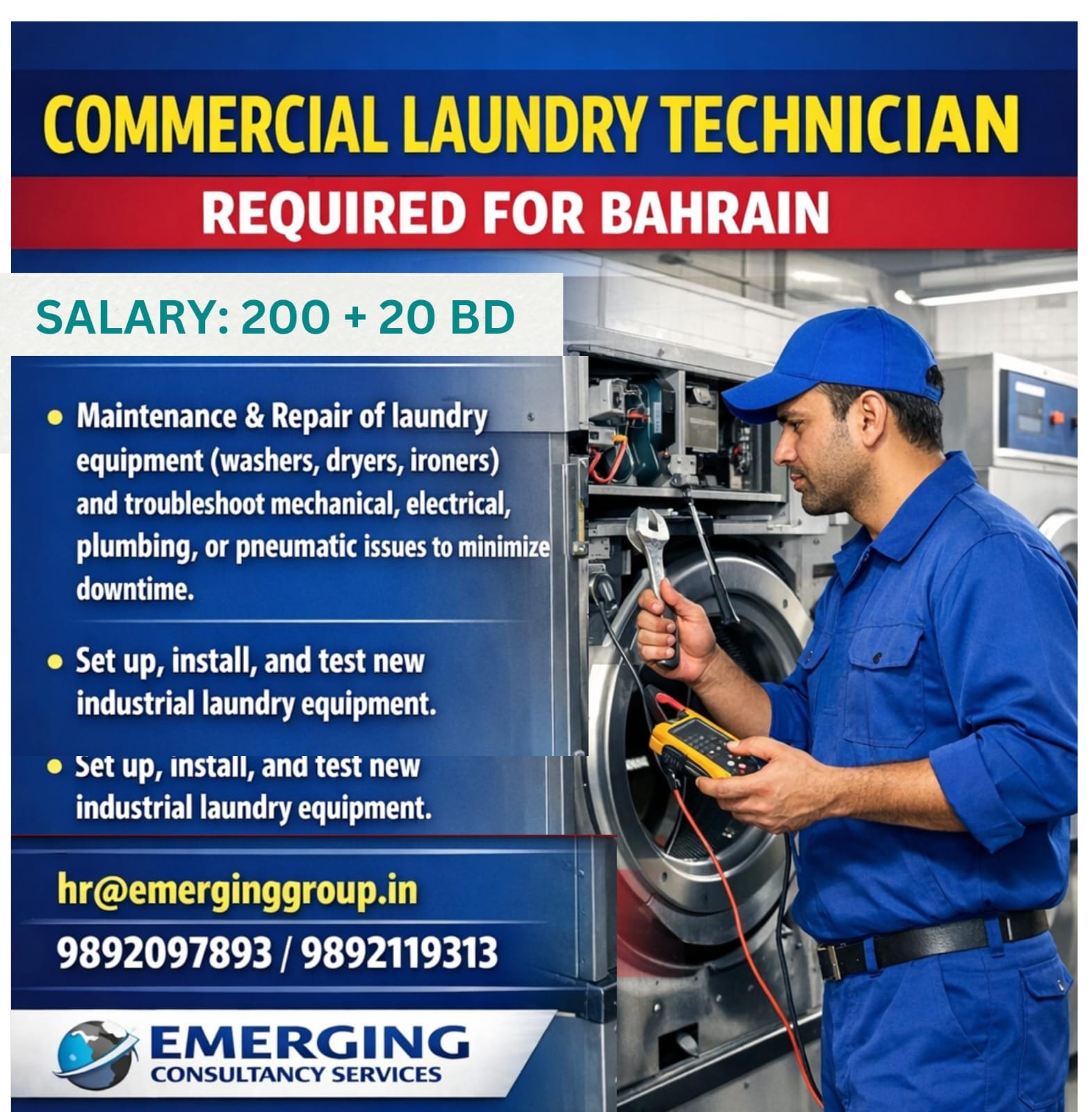 COMMERCIAL LAUNDRY TECHNICIAN REQUIRED FOR BAHRAIN