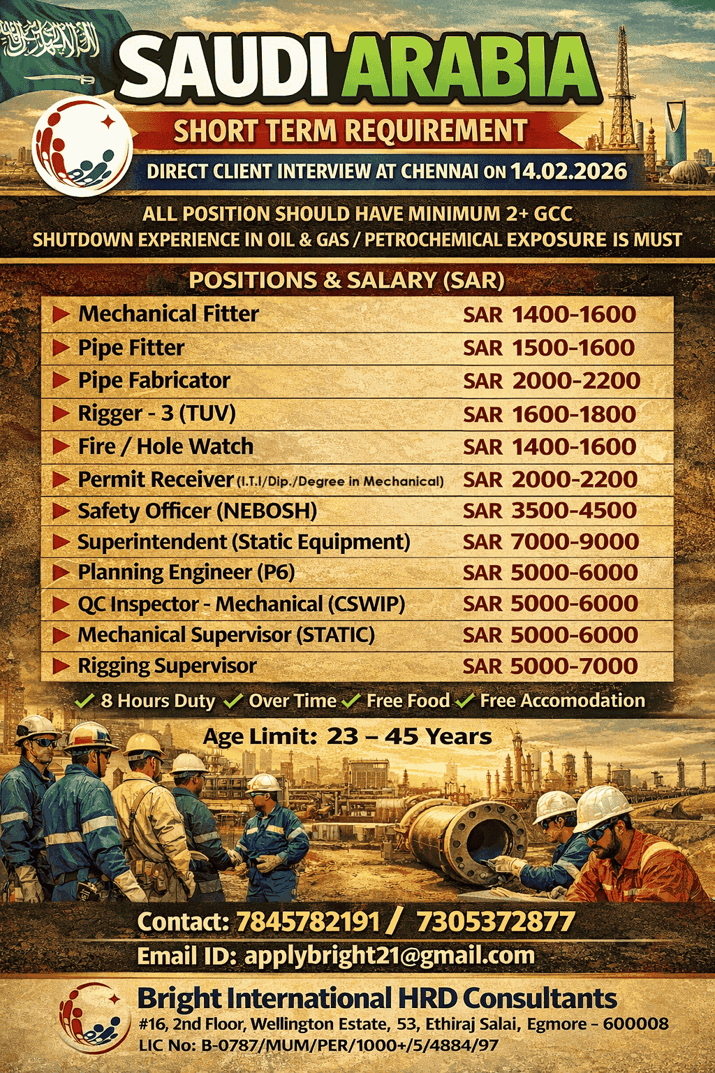 Free Requirement - Oil & Gas Short Term