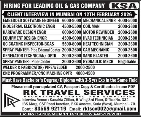 HIRING FOR LEADING OIL & GAS COMPANY KSA