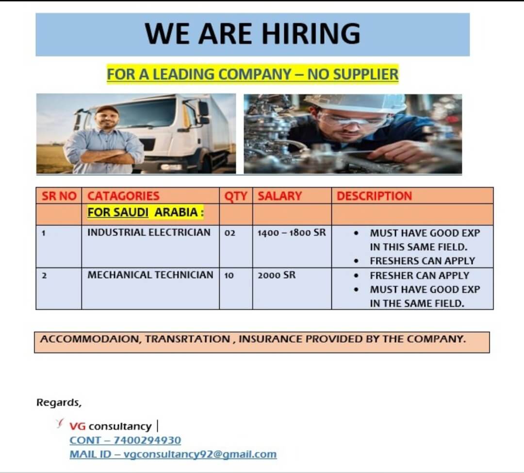 URGENT REQUIREMENT FOR SAUDI ARABIA