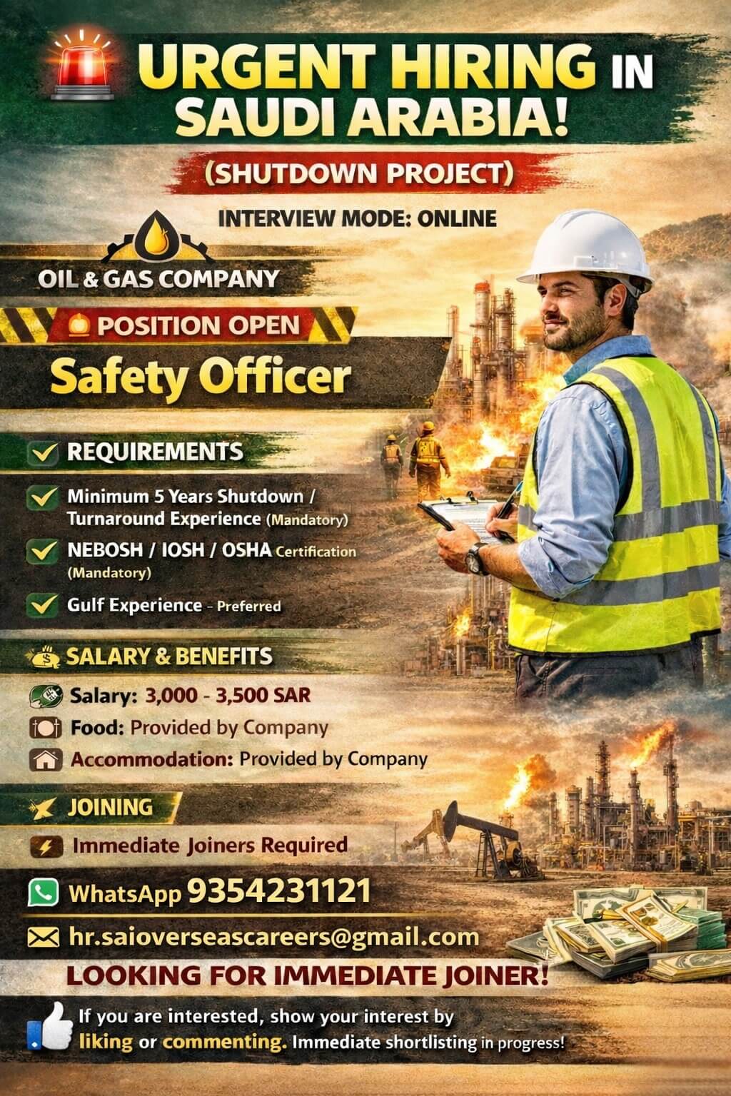 URGENT HIRING FOR REPUTED OIL & GAS COMPANY IN SAUDI ARABIA!!