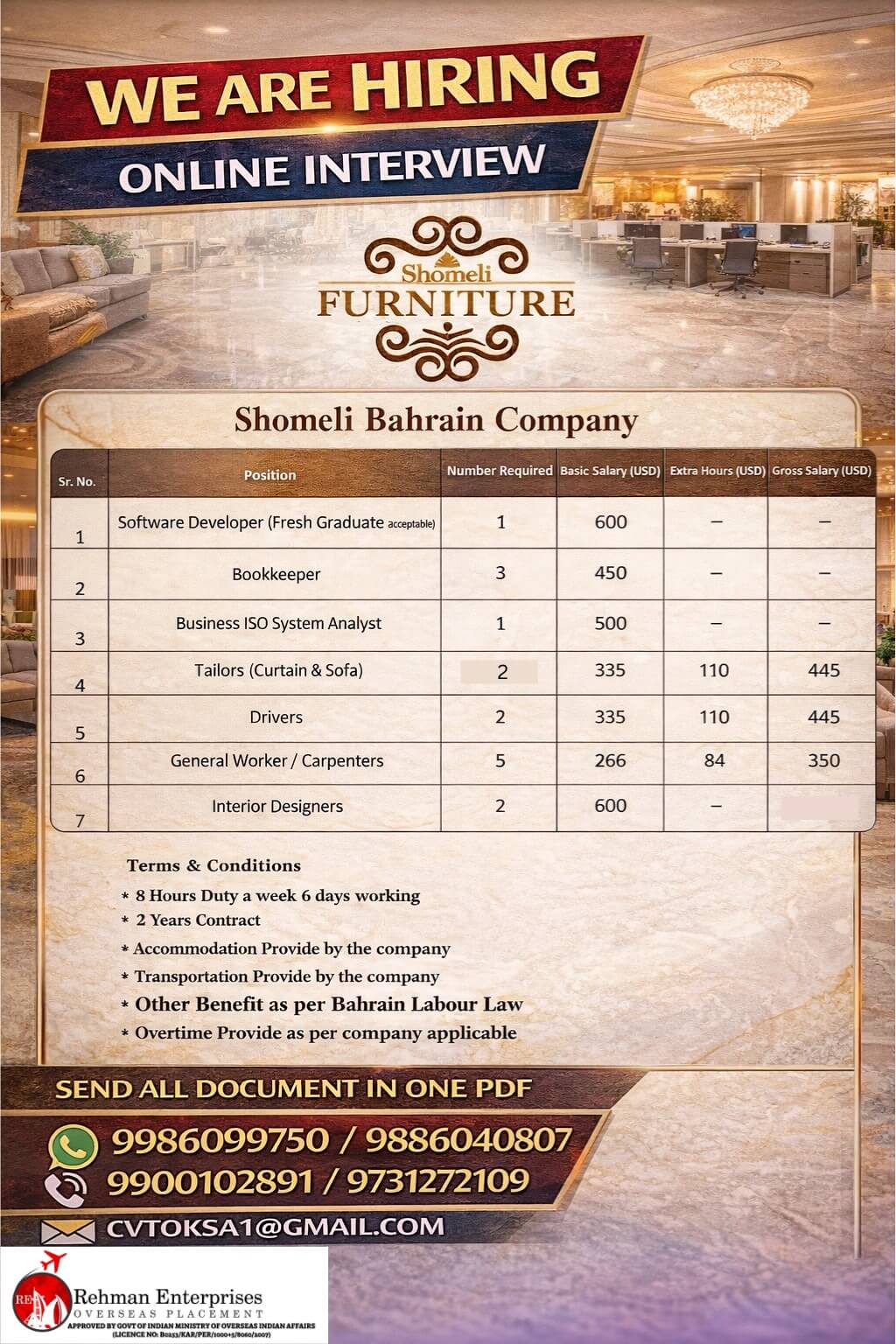 HIRING FOR BAHARAIN HIRING FOR BAHARAIN