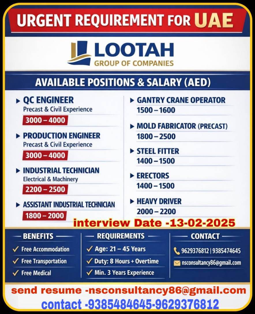 Urgent UAE job vacancies in Lootah Group of Companies