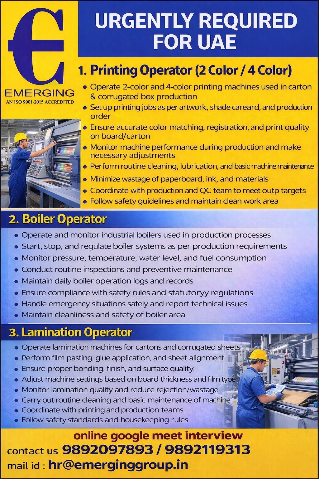 URGENTLY REQUIRED FOR UAE