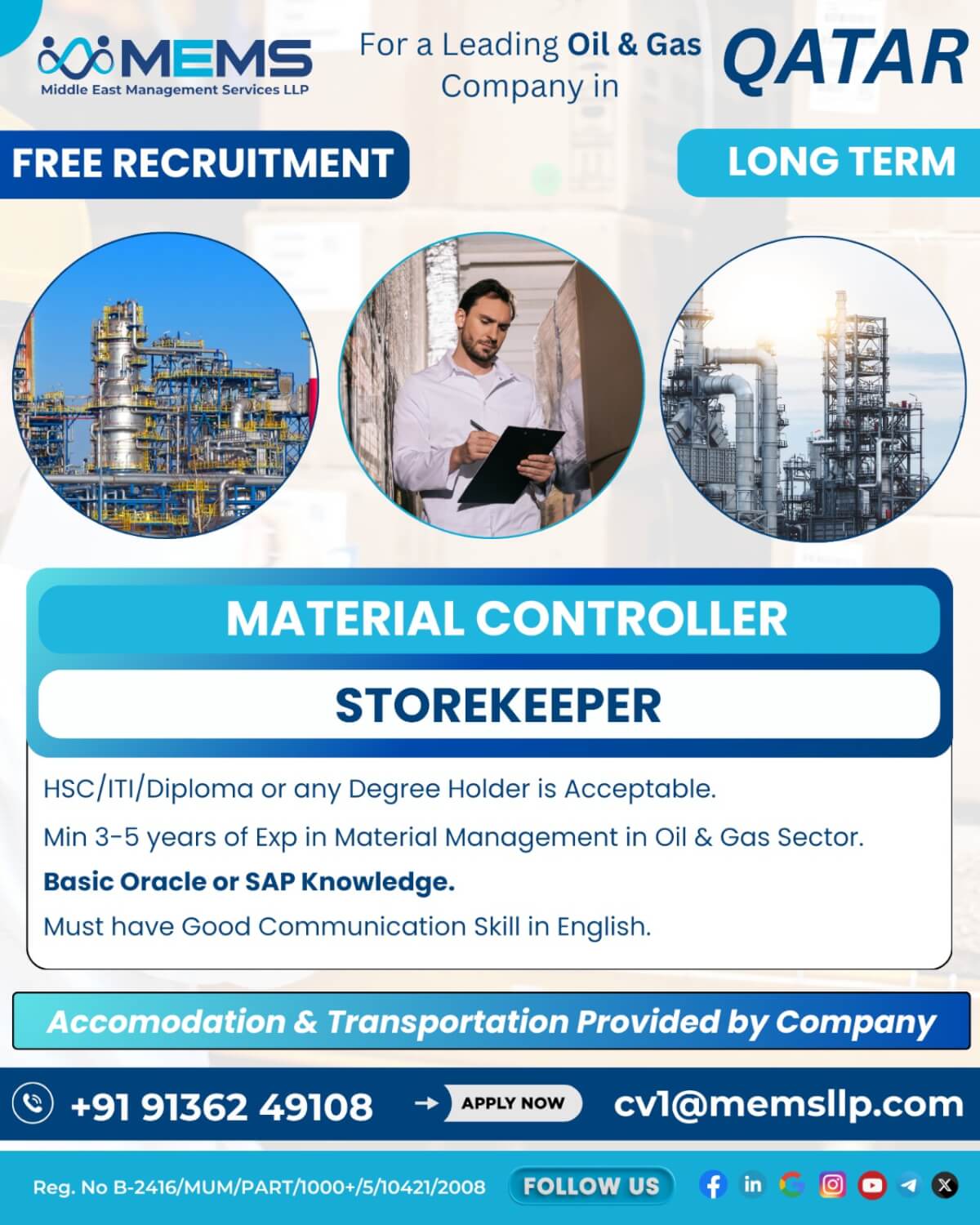 We are hiring for a Leading Oil & Gas Company in Qatar