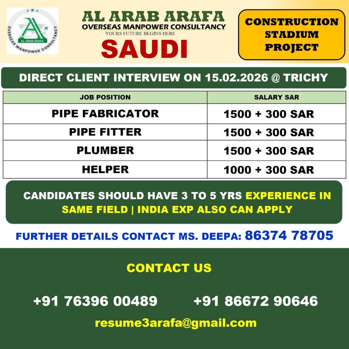 DIRECT CLIENT INTERVIEW ON 15.02.2026 @ TRICHY