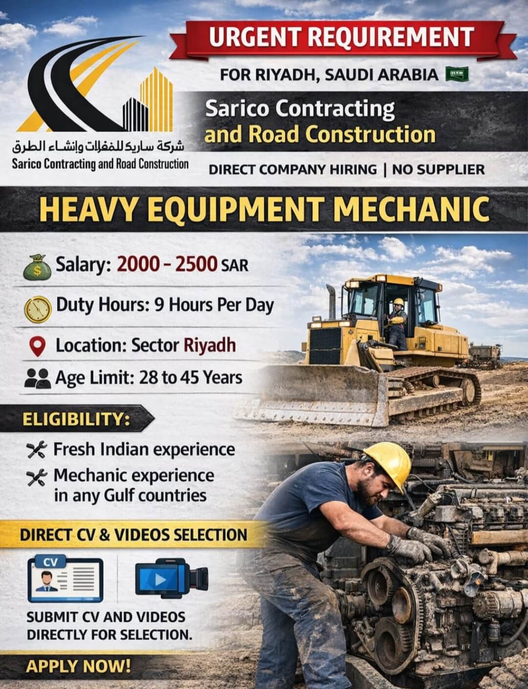 WE ARE HIRING FOR SAUDI ARABIA