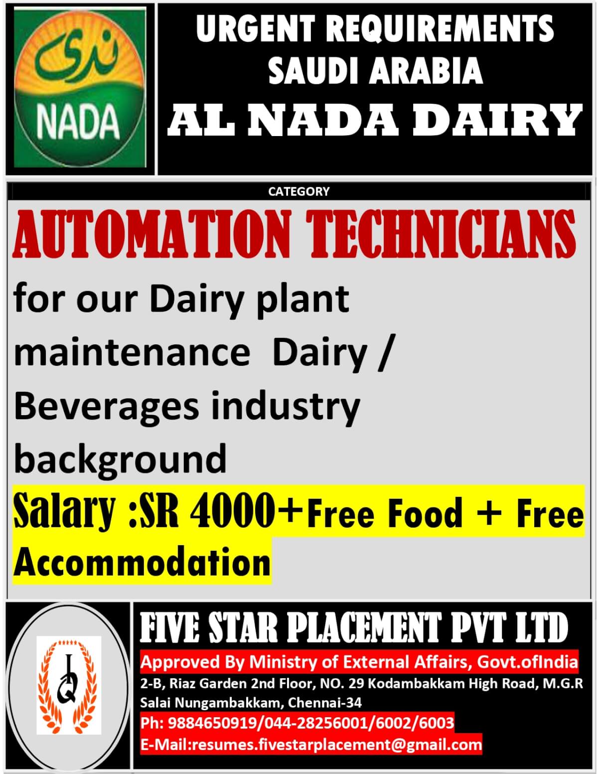 URGENTLY REQUIRED FOR SAUDI ARABIA