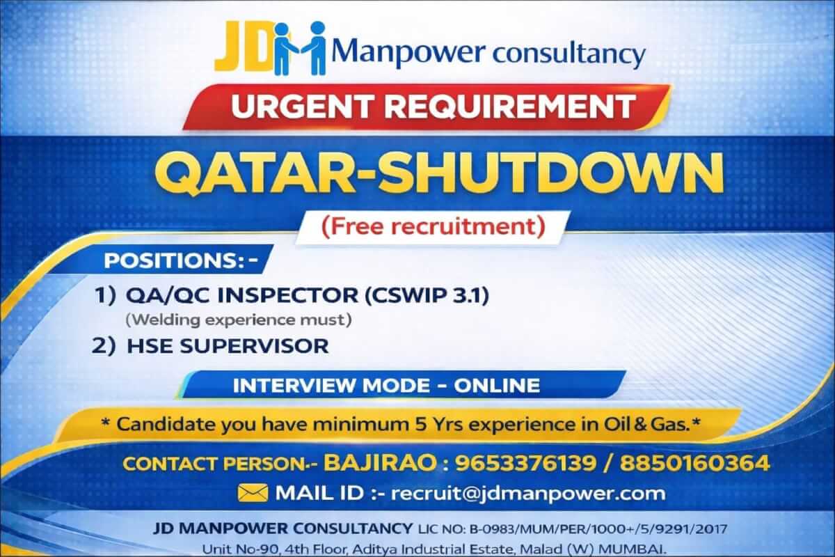 FREE RECRUITMENT QATAR SHUTDOWN (ONLINE INTERVIEW)