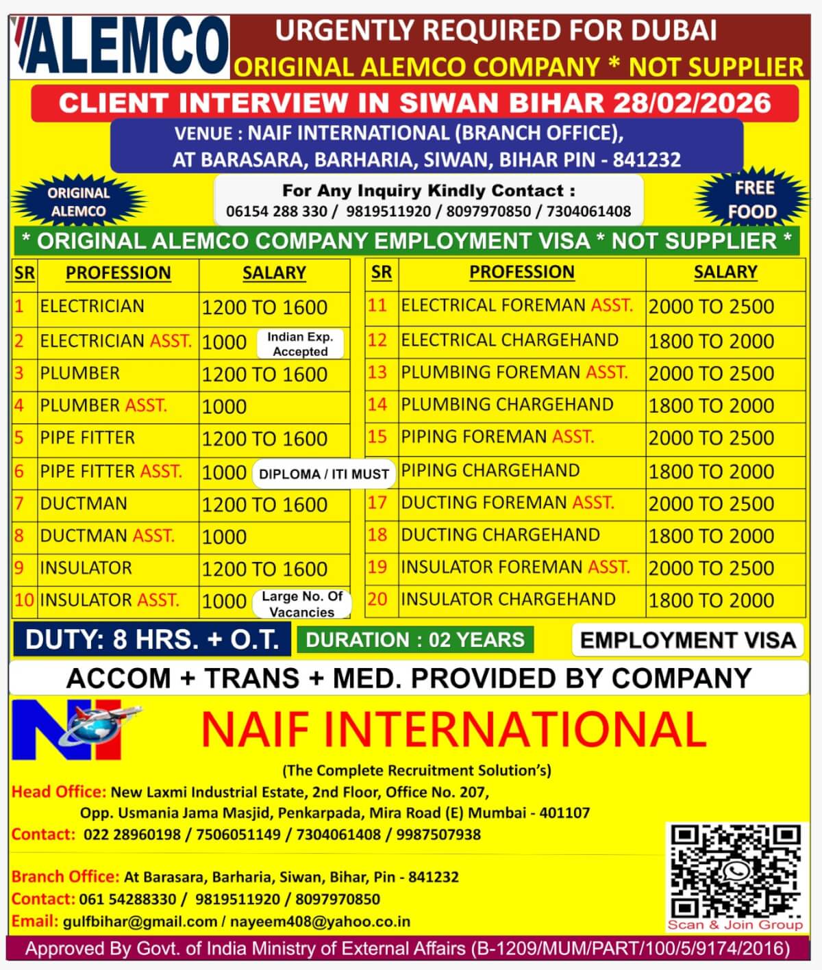 URGENTLY REQUIRED FOR DUBAI