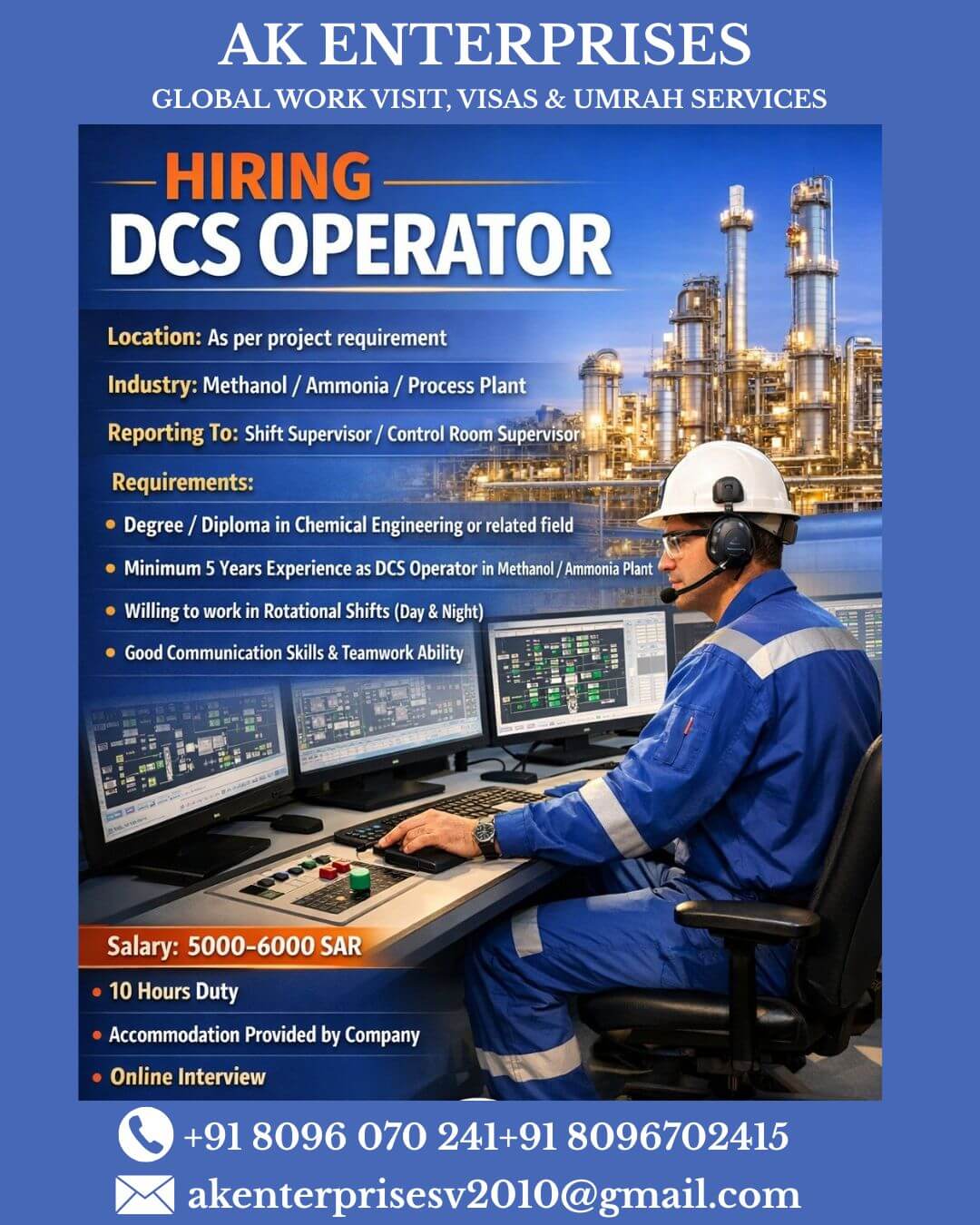Hiring DCS Operator For Saudi Industry