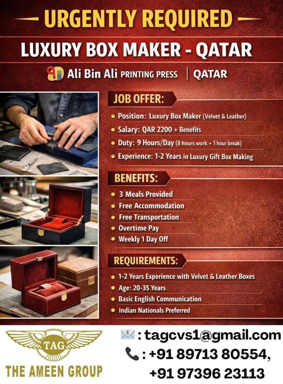 Urgently Required – Luxury Box Maker – Qatar