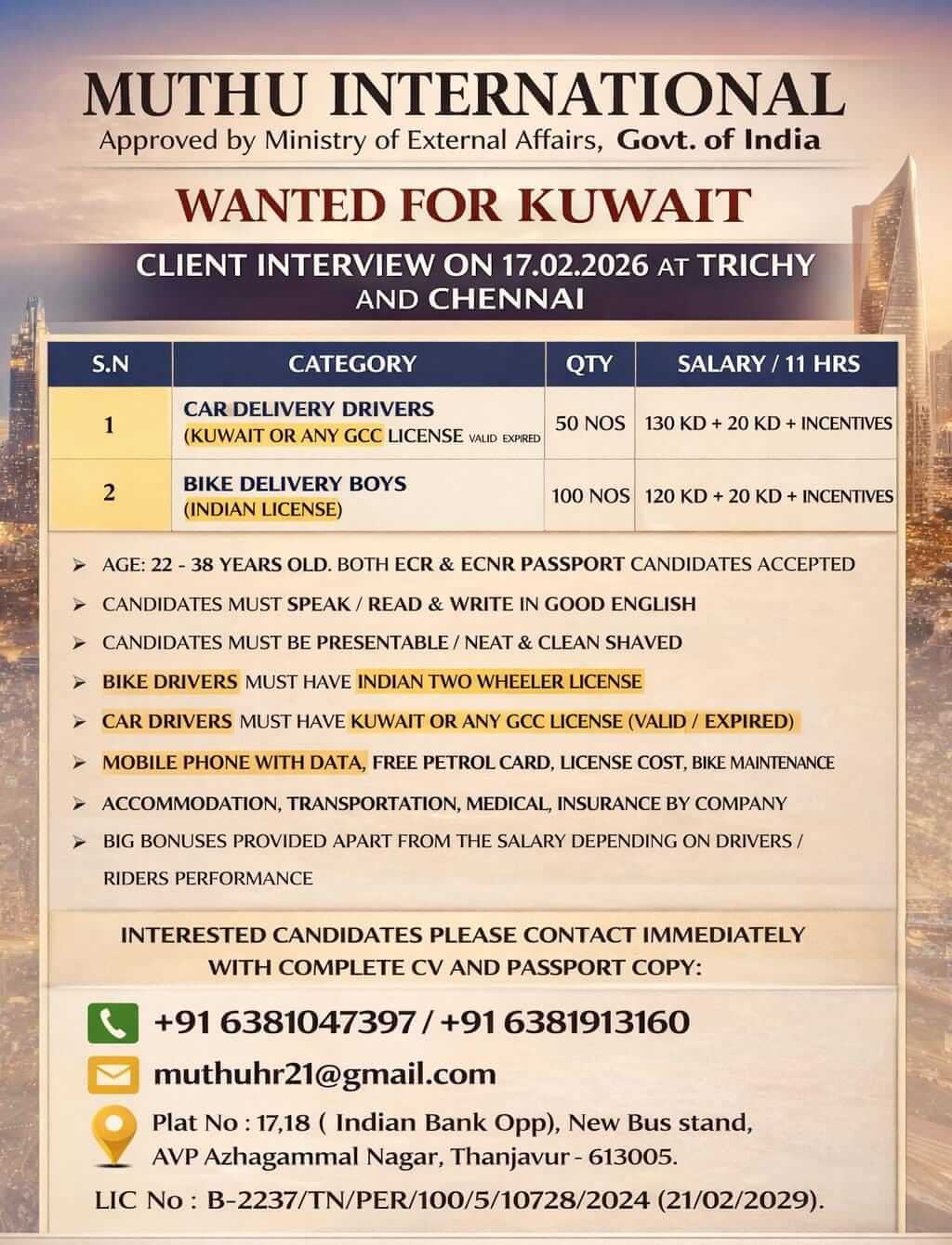 WANTED FOR KUWAIT