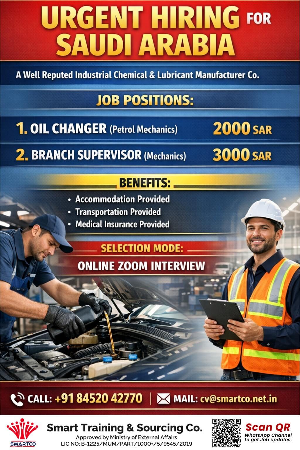 URGENT HIRING FOR SAUDI ARABIA A Well Reputed Industrial Chemical & Lubricant Manufacturer Co.