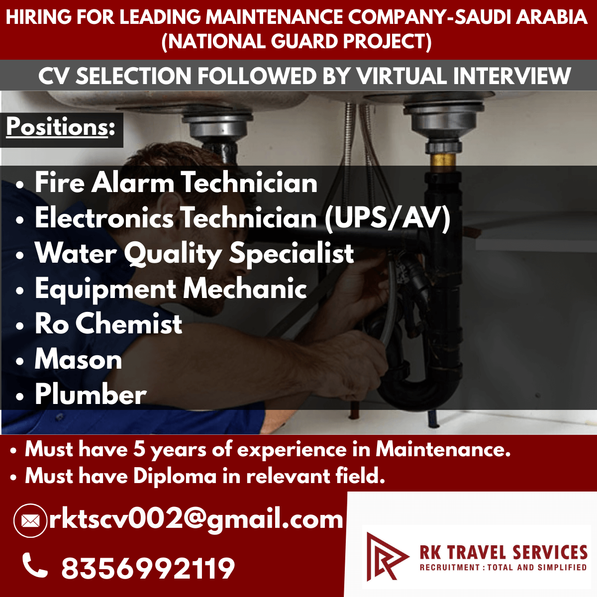 HIRING FOR LEADING MAINTENANCE COMPANY-SAUDI ARABIA (NATIONAL GUARD PROJECT)