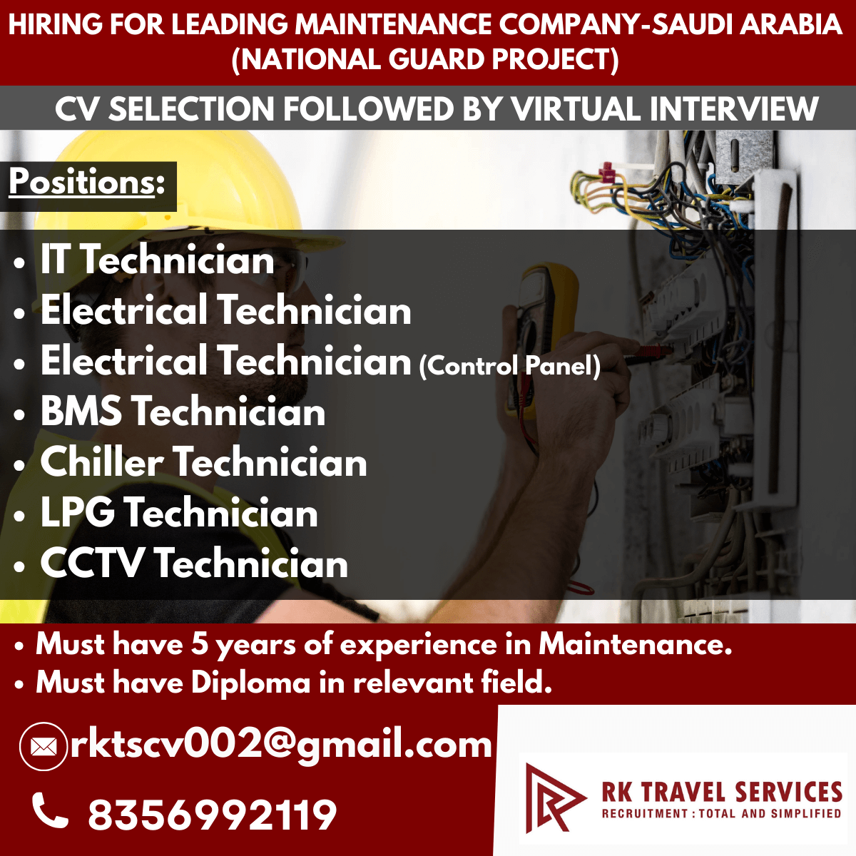 HIRING FOR LEADING MAINTENANCE COMPANY-SAUDI ARABIA (NATIONAL GUARD PROJECT)