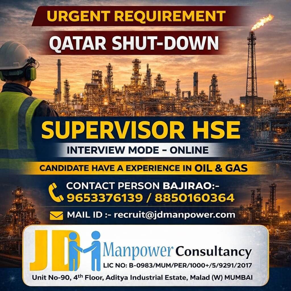 URGENT HIRING FOR QATAR SHUTDOWN-ONLINE INTERVIEW