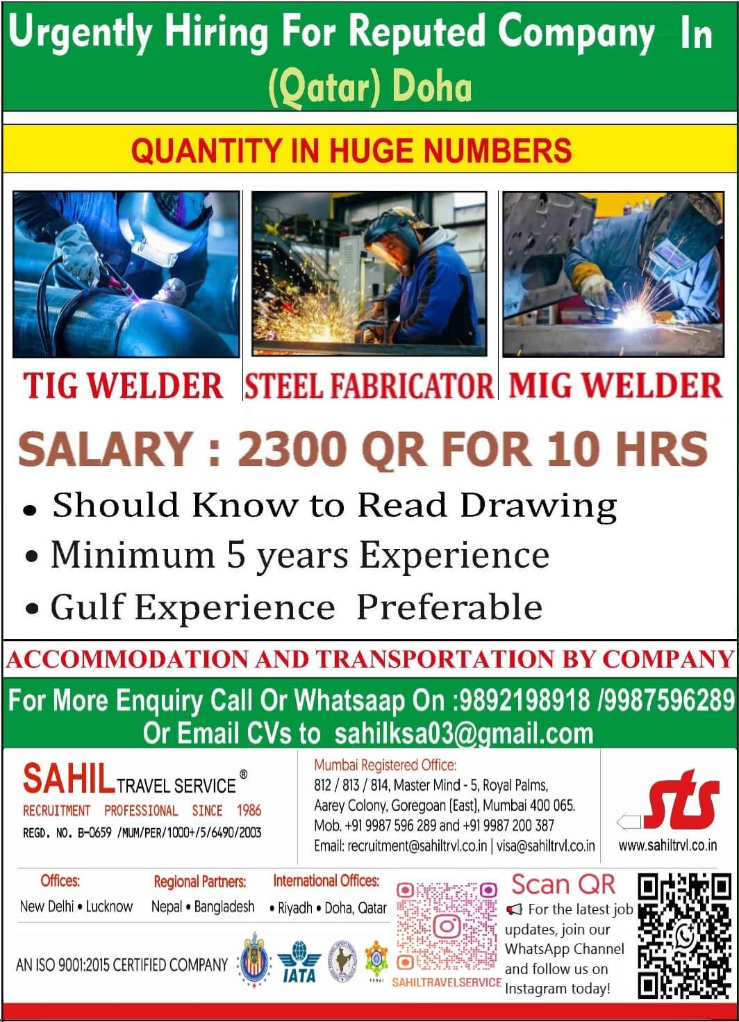 URGENTLY HIRING FOR REPUTED COMPANY IN QATAR DOHA