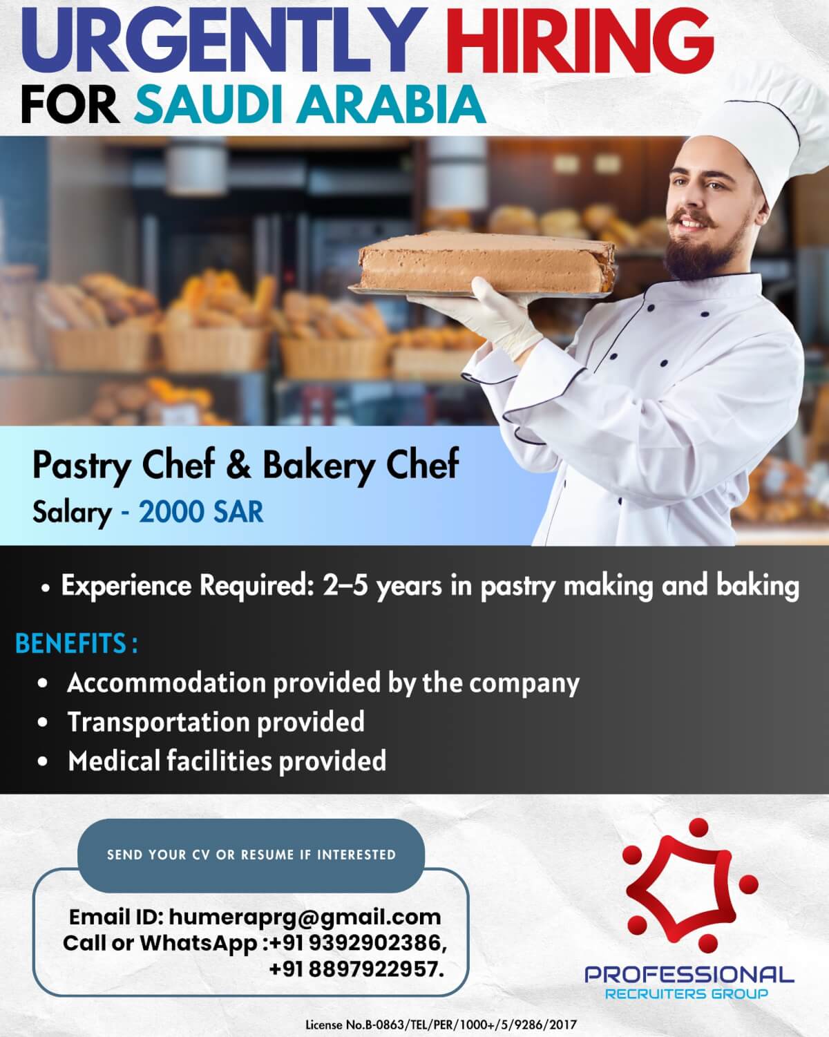 URGENTLY HIRING FOR SAUDI ARABIA