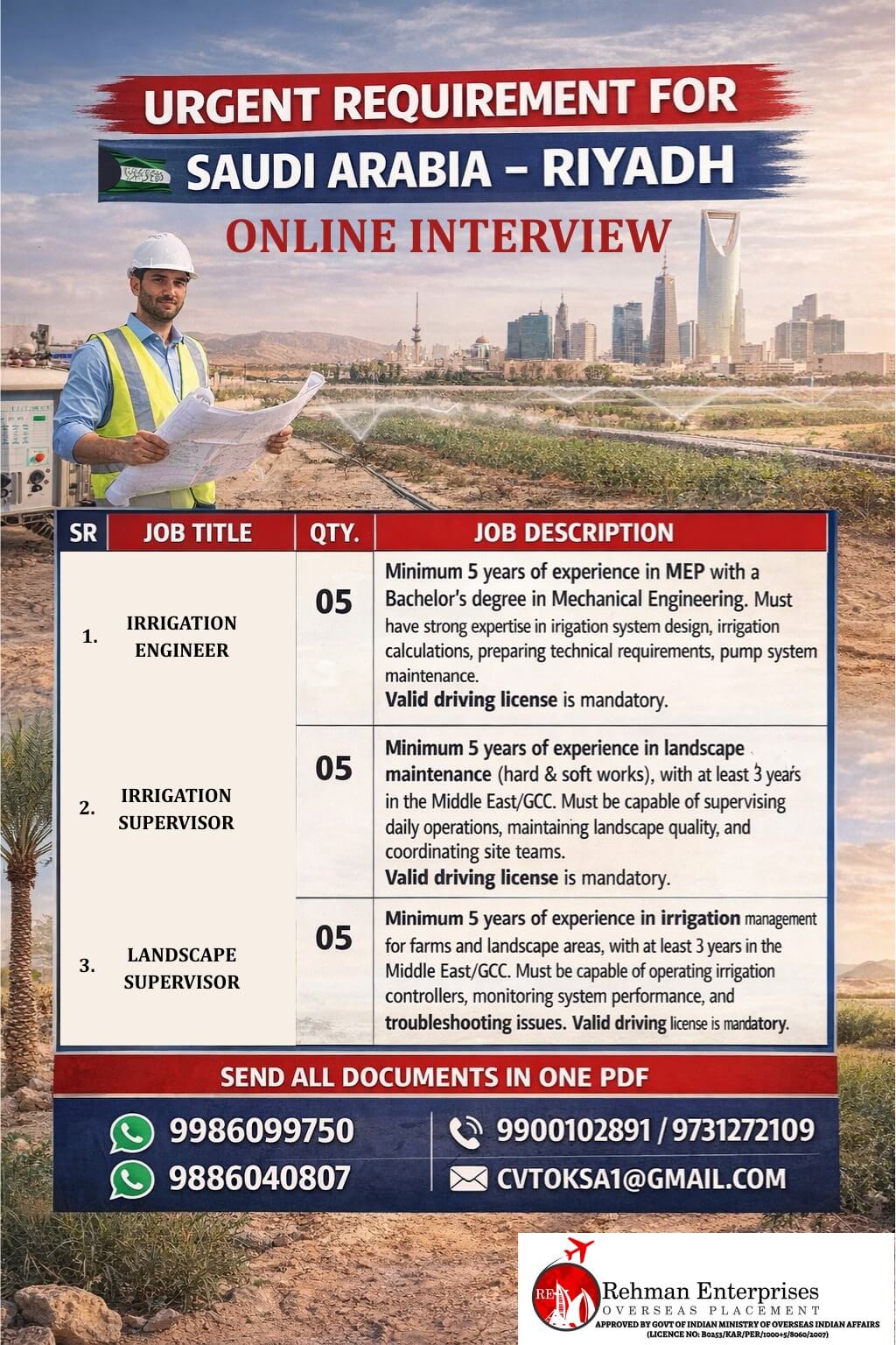 URGENT REQUIREMENT FOR SAUDI ARABIA URGENT REQUIREMENT FOR SAUDI ARABIA