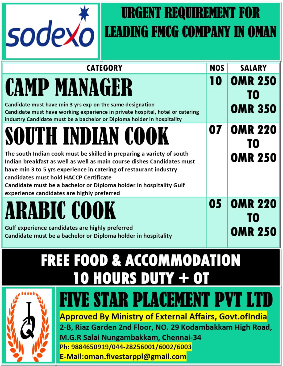 URGENT REQUIREMENT FOR LEADING FMCG COMPANY IN OMAN