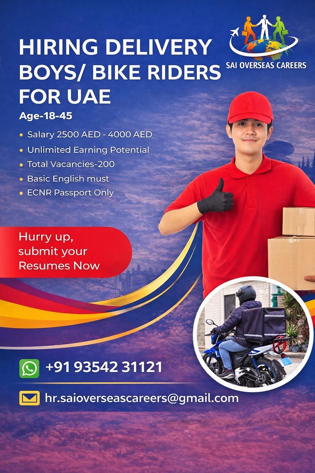 WE’RE HIRING DELIVERY BOYS / BIKE RIDERS FOR UAE!