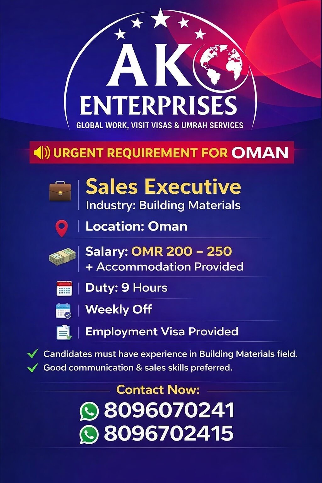 Sales executive for Oman