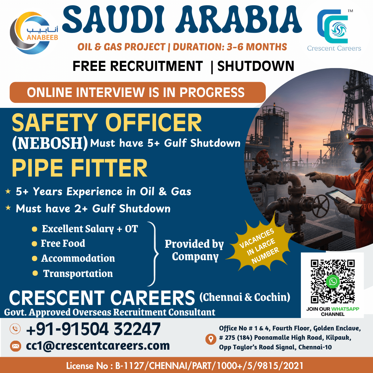 FREE RECRUITMENT - SAFETY OFFICR / PIPE FITTER