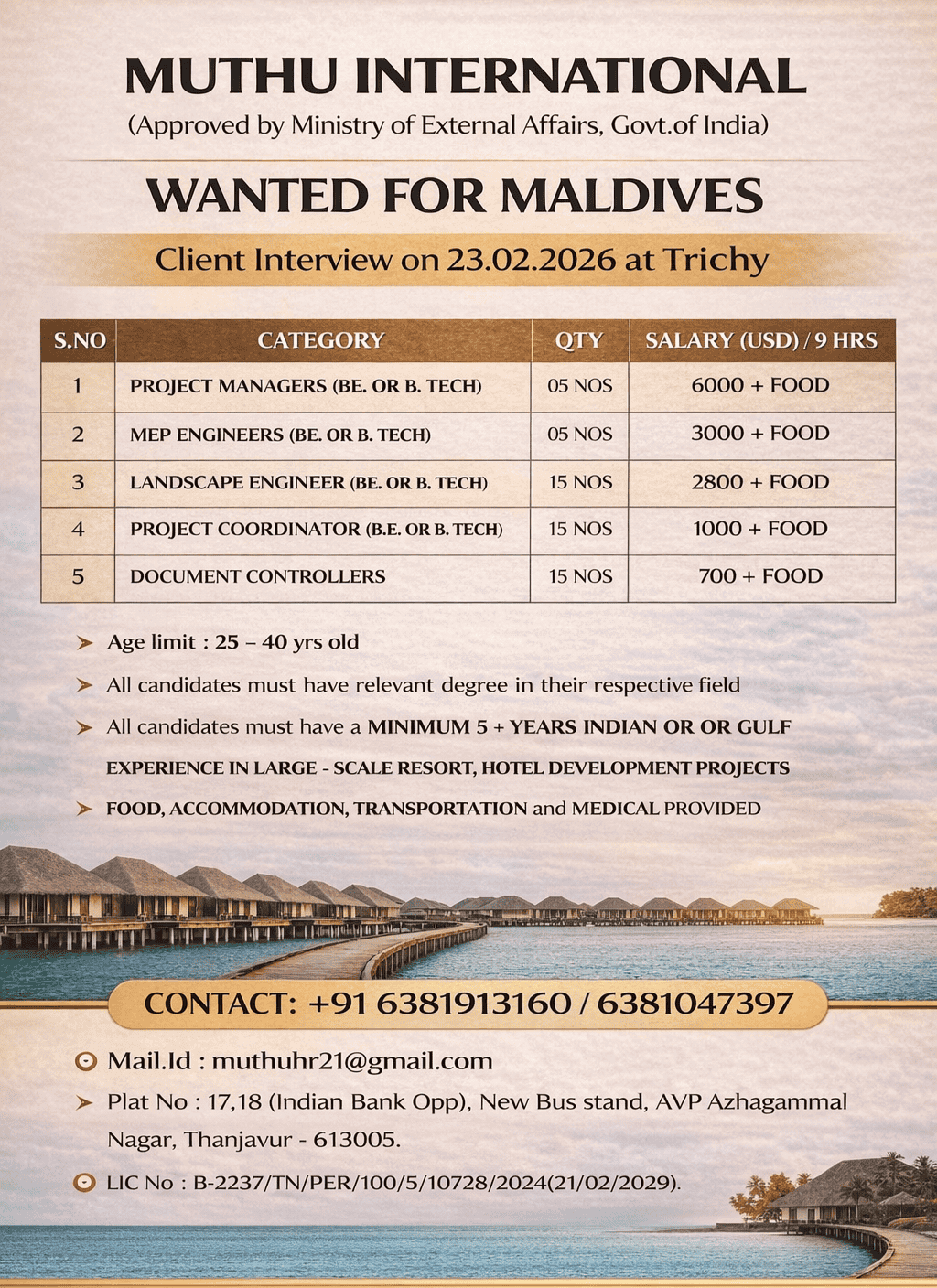Wanted for MALDIVES Wanted for MALDIVES