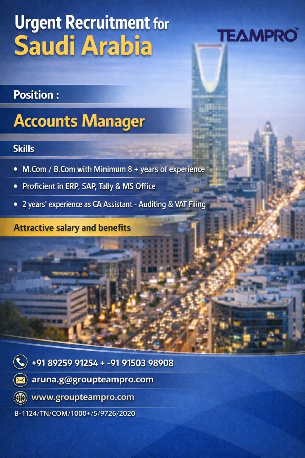 ? Urgent Hiring – Accounts Manager | Saudi Arabia
