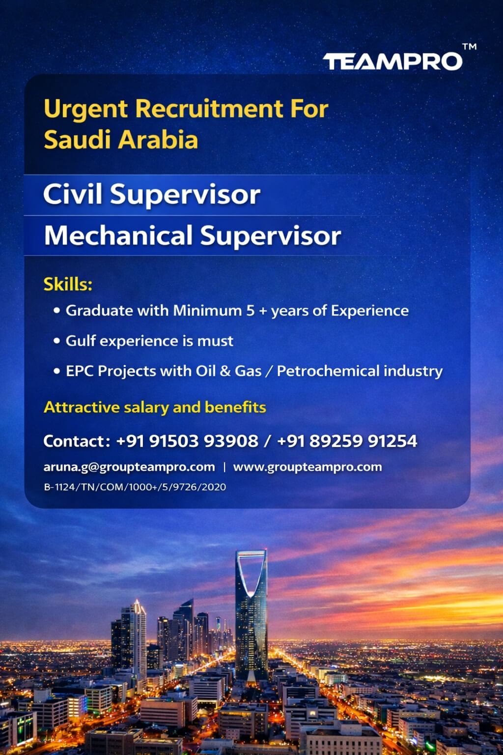 ? Urgent Recruitment – Civil Supervisor & Mechanical Supervisor | Saudi Arabia