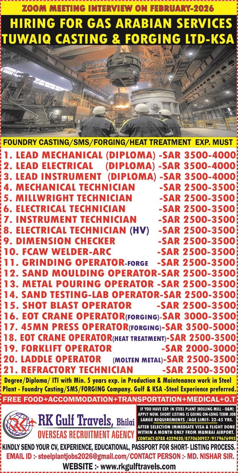 HIRING FOR A GAS ARABIA COMPANY FOR THEIR TUWAIQ STEEL - KSA