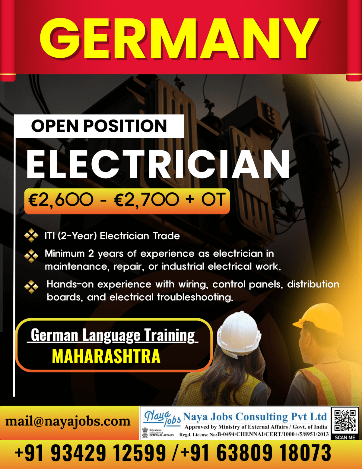Urgent Hiring Electrician Jobs in Germany | Work Visa