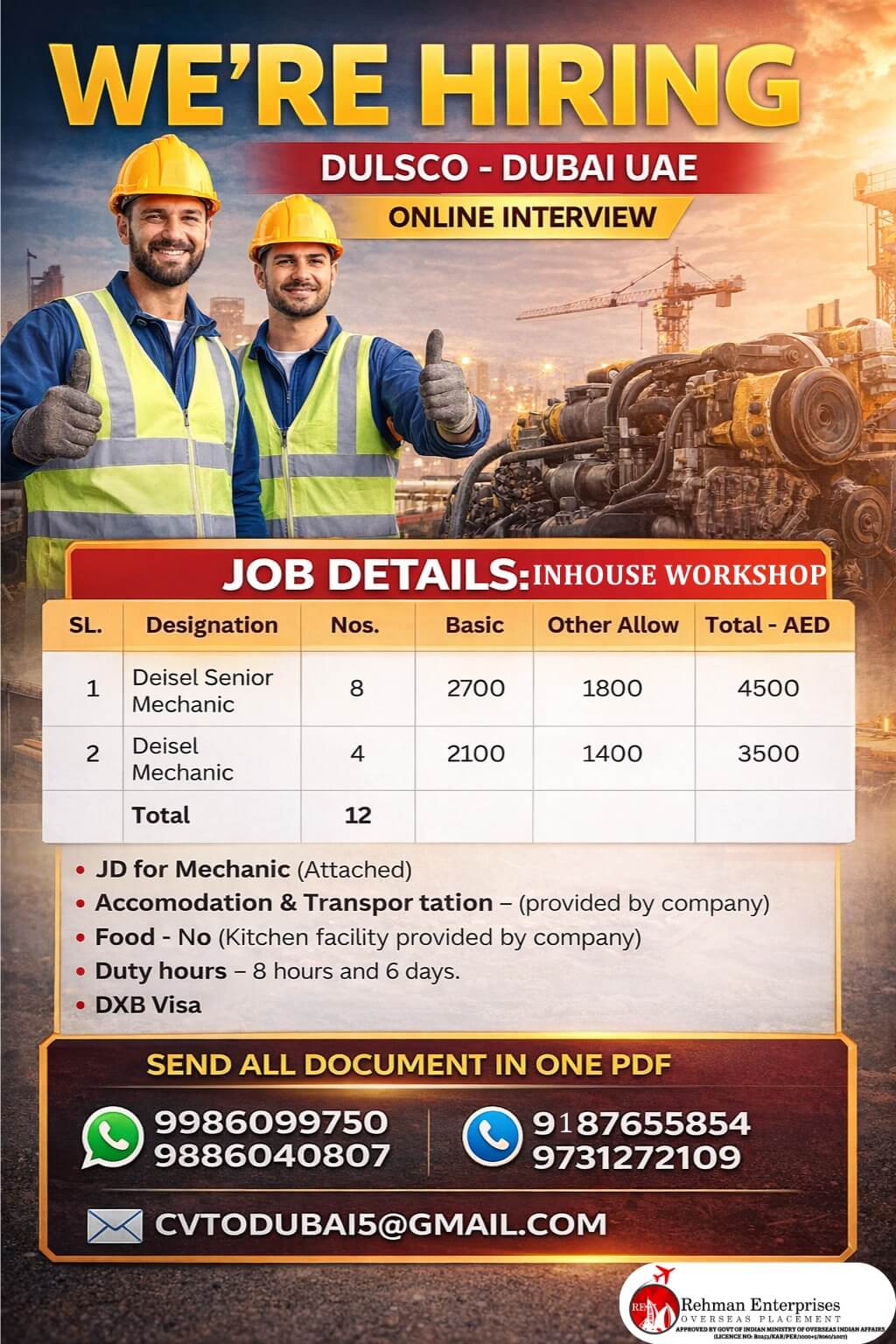 HIRING FOR DULSCO IN DUBAI-ONLINE INTERVIEW