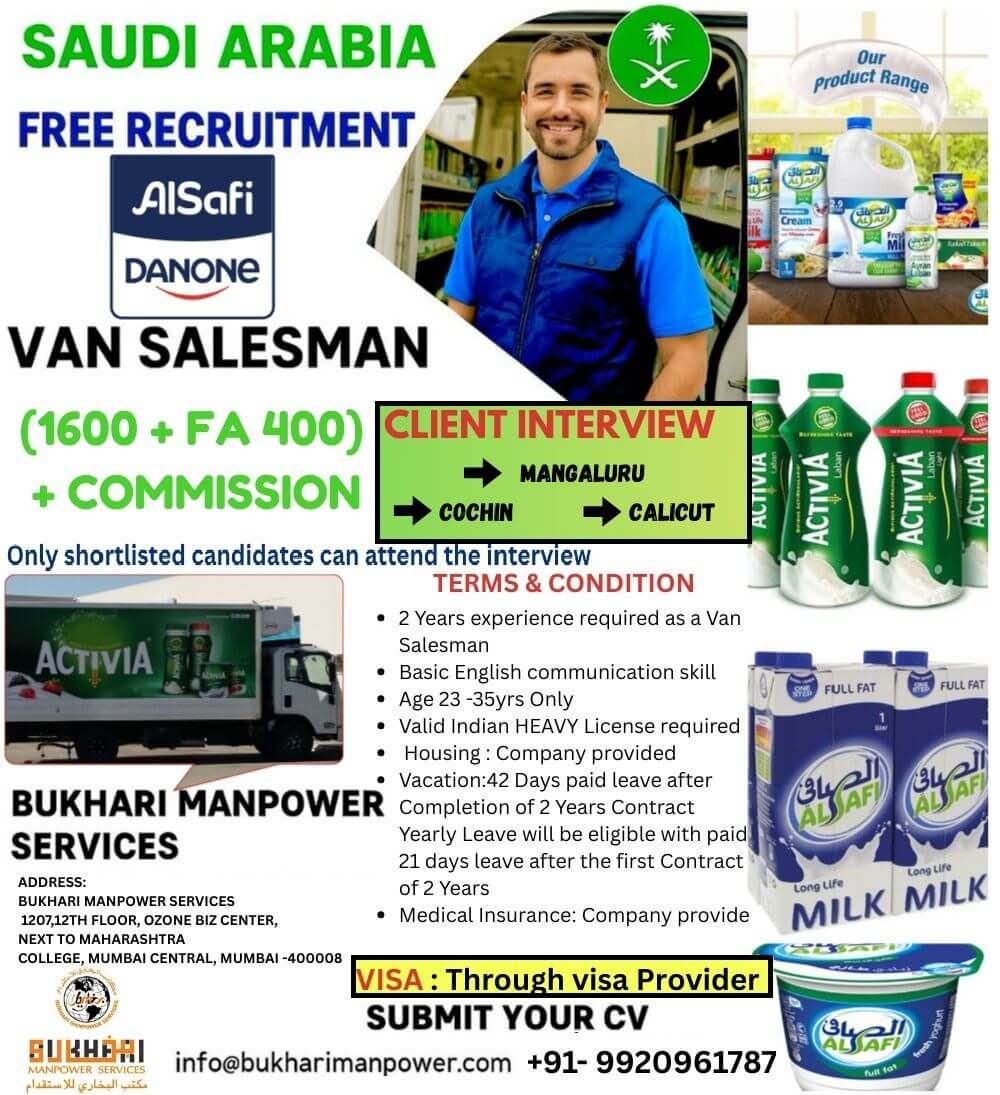 SAUDI ARABIA RECRUITMENT-VAN SALESMAN