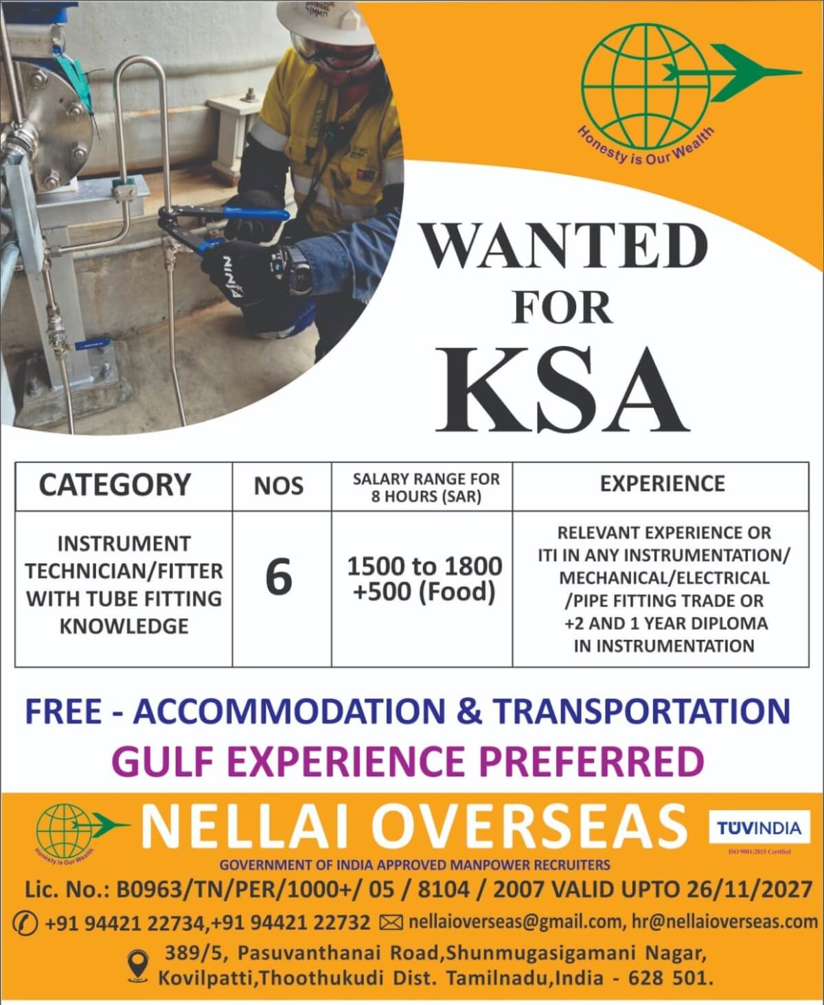 WANTED FOR SAUDI ARABIA(KSA) WANTED FOR SAUDI ARABIA(KSA)