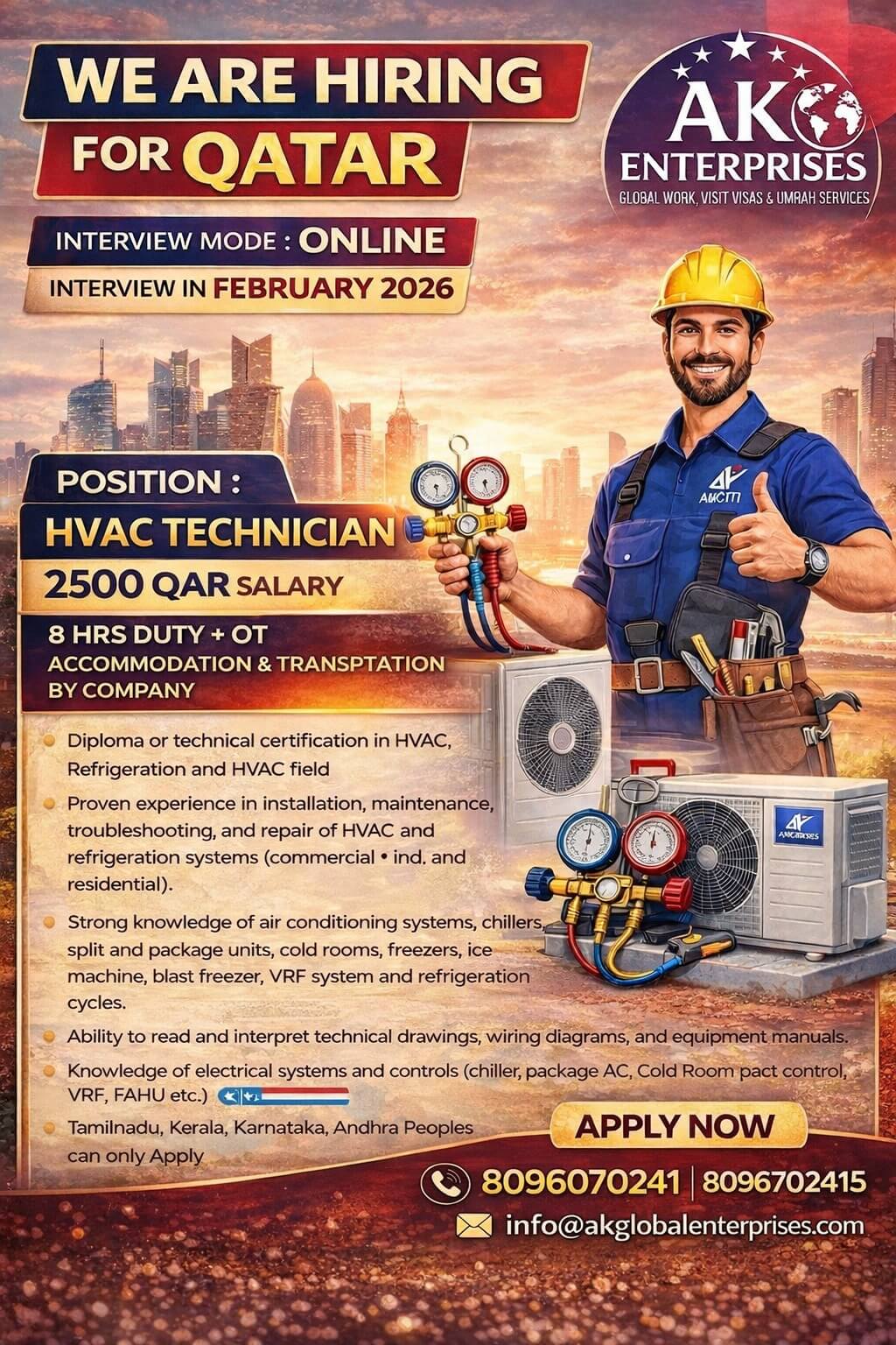 HVAC Technician -Qatar Requirement
