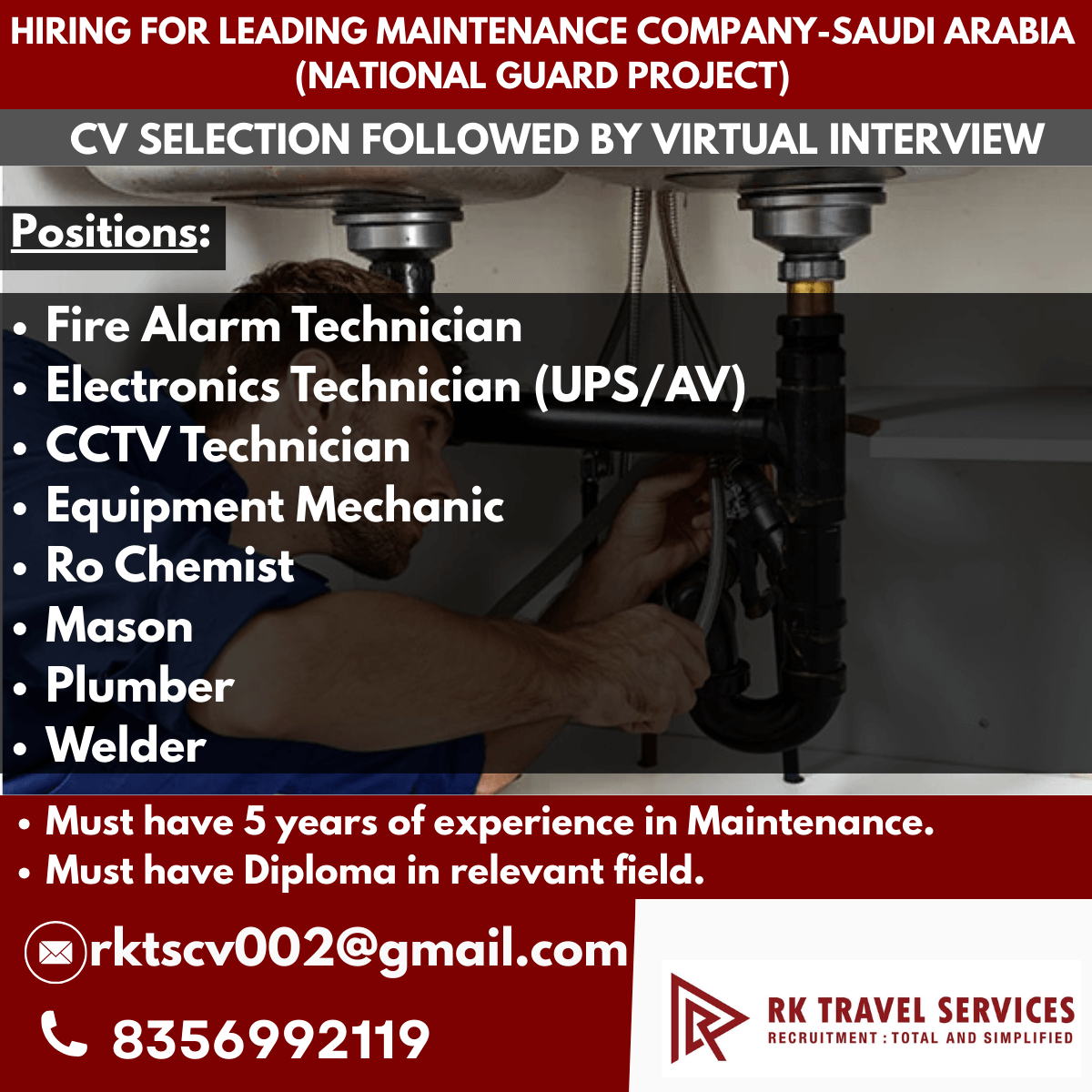 HIRING FOR LEADING MAINTENANCE COMPANY-SAUDI ARABIA (NATIONAL GUARD PROJECT)