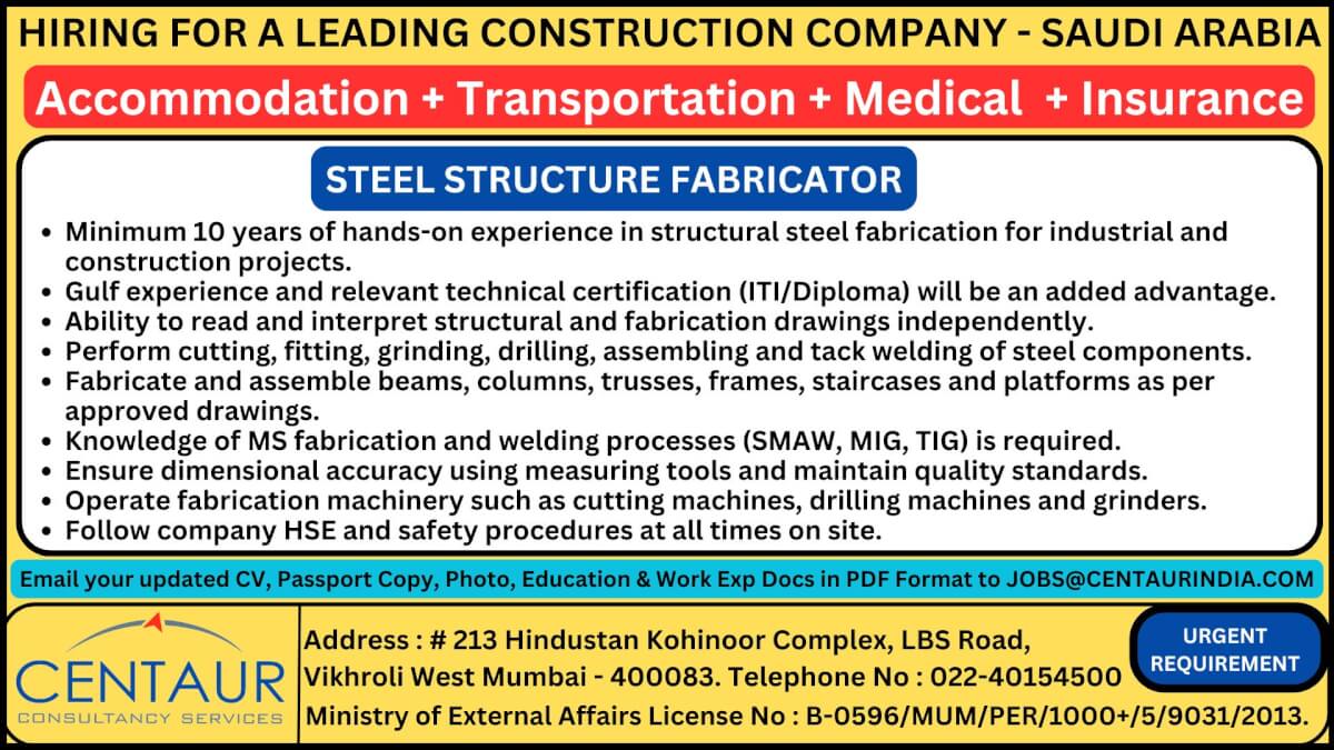 Hiring for a leading construction company - Saudi Arabia Hiring for a leading construction company - Saudi Arabia