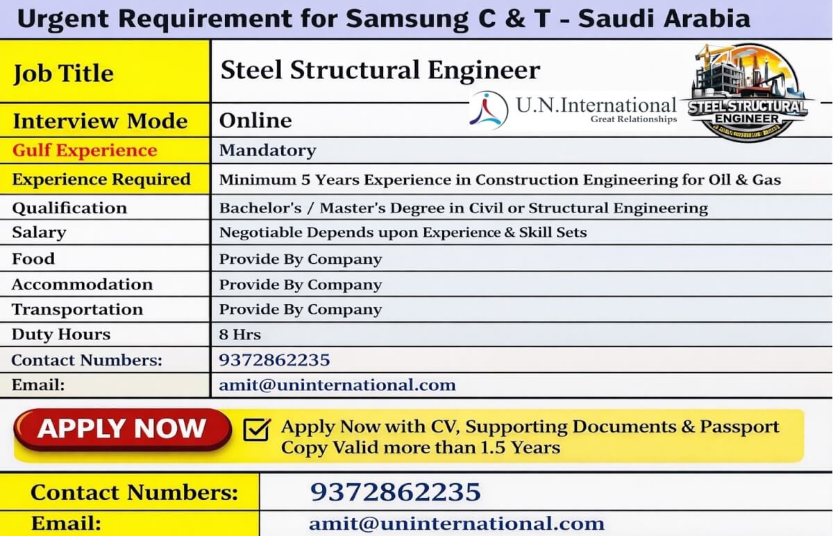 Require Steel Structural Engineer for Saudi Arabia