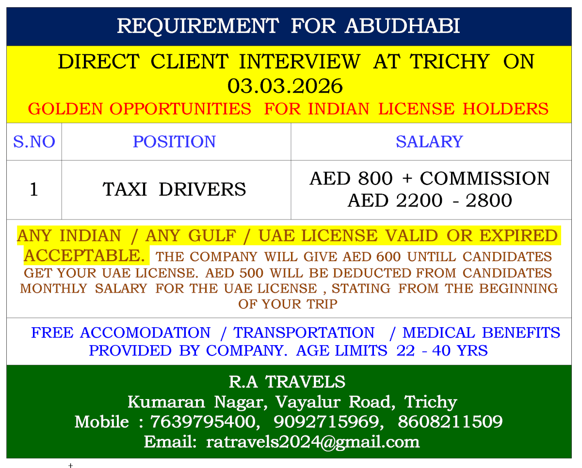 REQUIREMENT FOR ABUDHABI