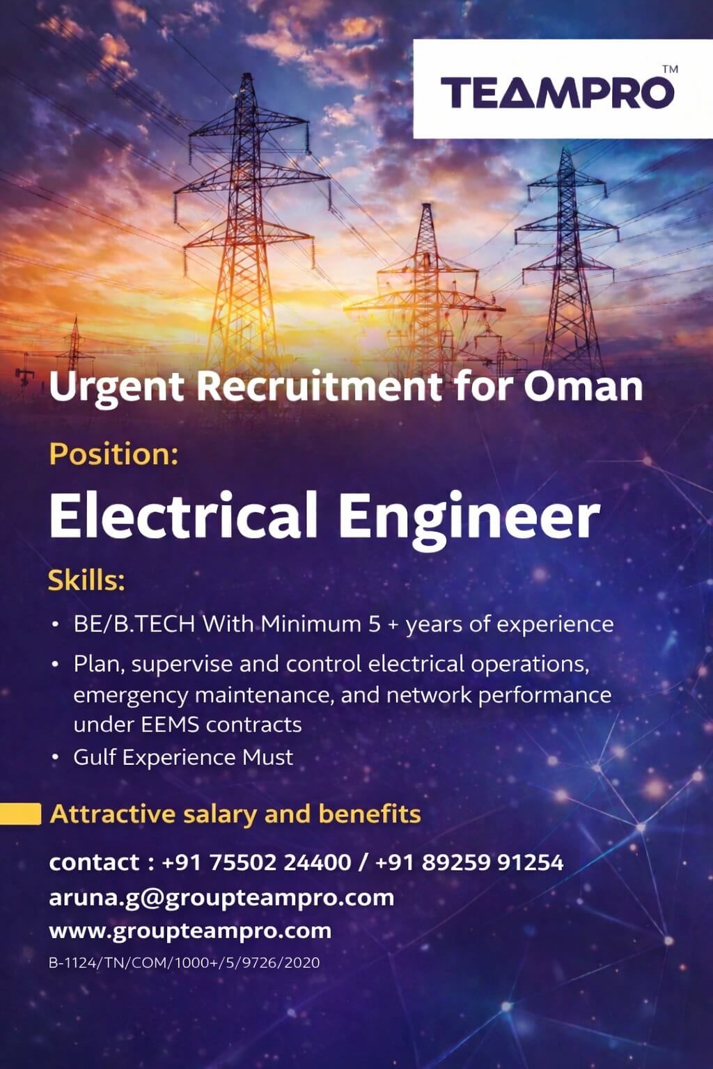? Urgent Hiring – Electrical Engineer | Oman ?? ? Urgent Hiring – Electrical Engineer | Oman ??
