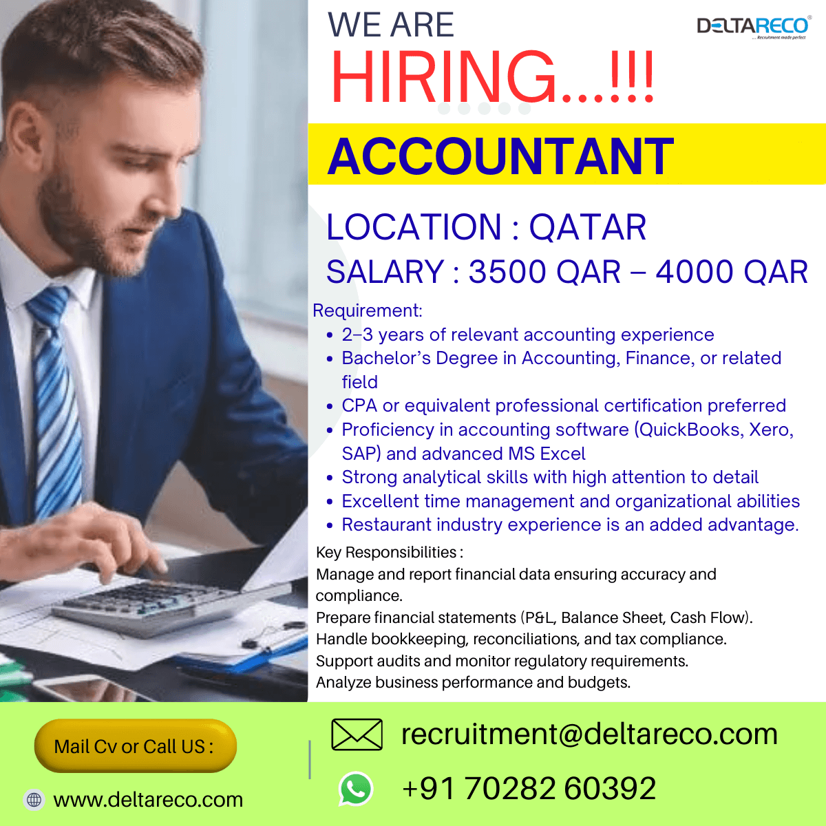 Hiring Accountant  for Qatar Location