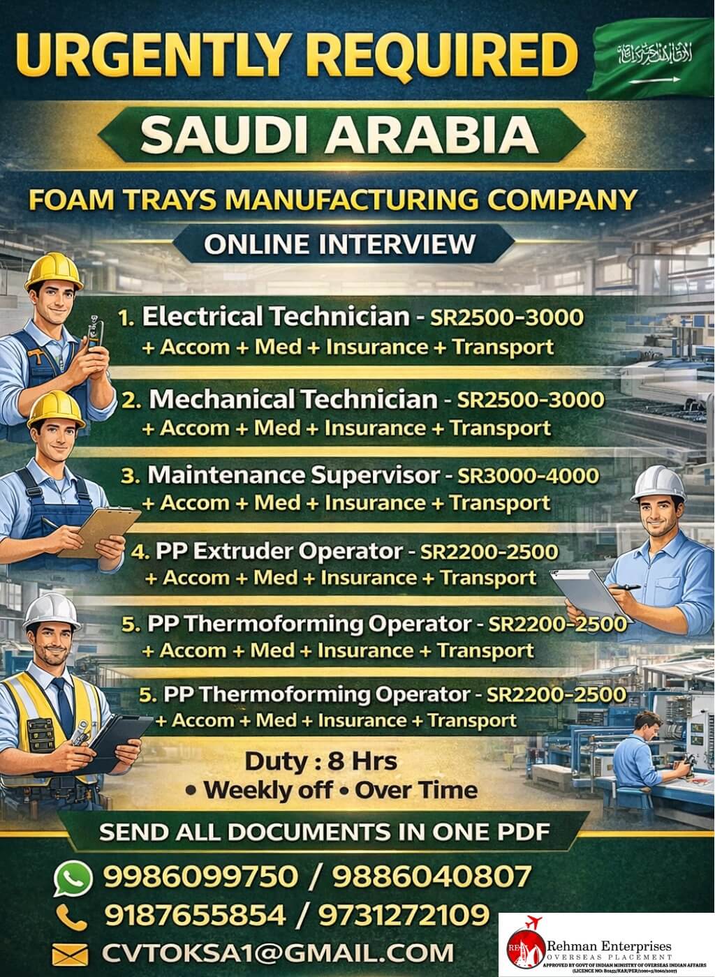 URGENT REQUIRED FOR SAUDI ARABIA