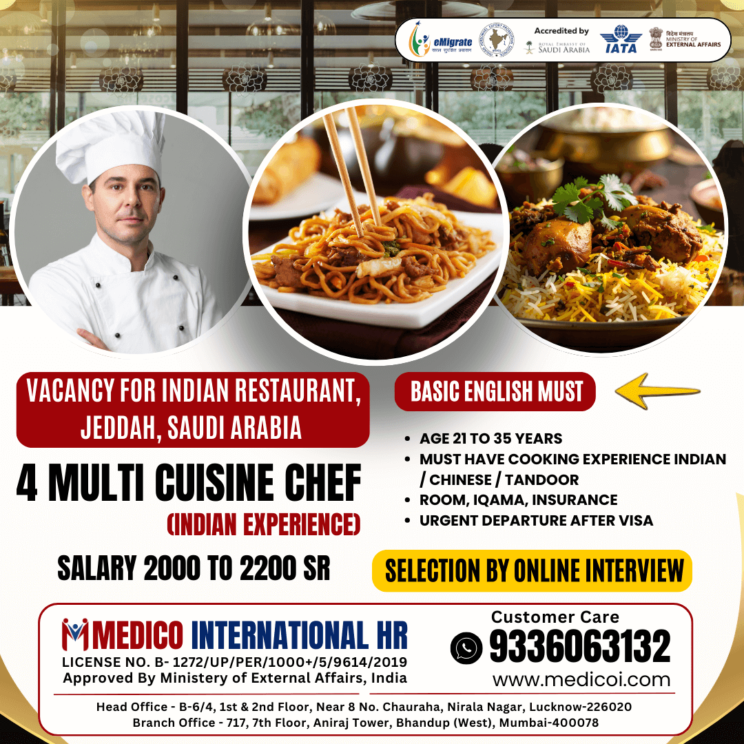 Multi Cuisine Chef (Indian Experience Required)