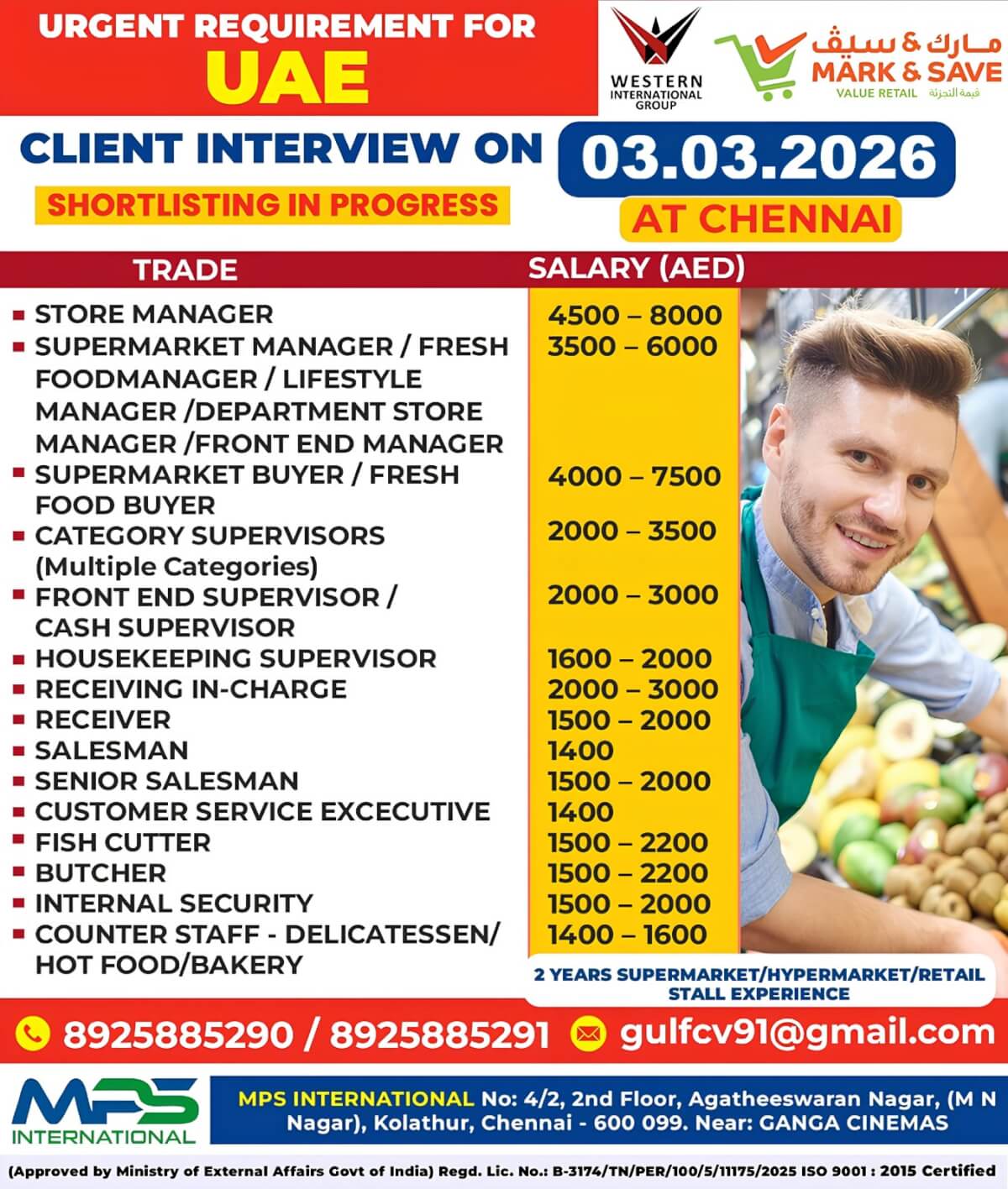 URGENT REQUIREMENT FOR UAE  CLIENT INTERVIEW ON 03.03.2026 AT CHENNAI
